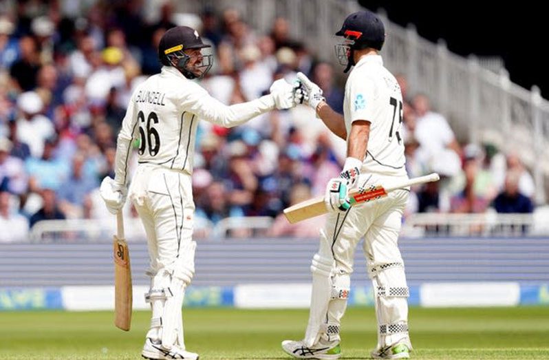 New Zealand centurions on day 2 at Trent Bridge:  At left, Tom Blundell who hit 106 and Daryl Michell 190.
