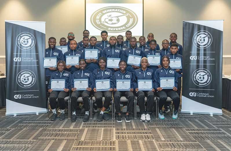 Participants at the CFU Next Generation Referee Course pose with their certificates,