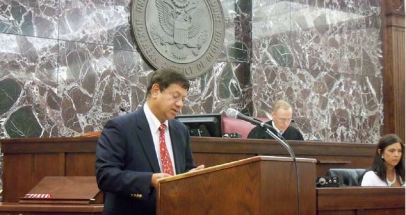 Guyana Prize winner, Dr. Chaitram Singh during his feature address at the Naturalization Ceremony held for new US citizens