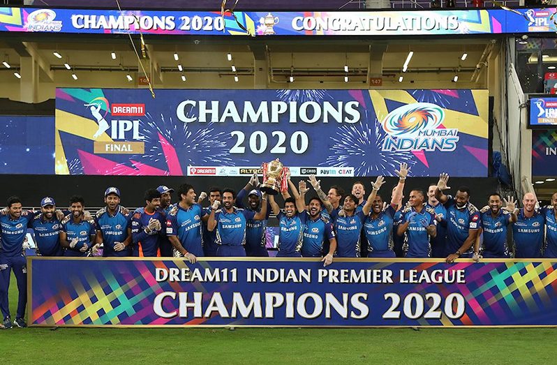 The 2020 champions celebrate. Mumbai Indians have won the IPL five times in eight years. (IPL photo)