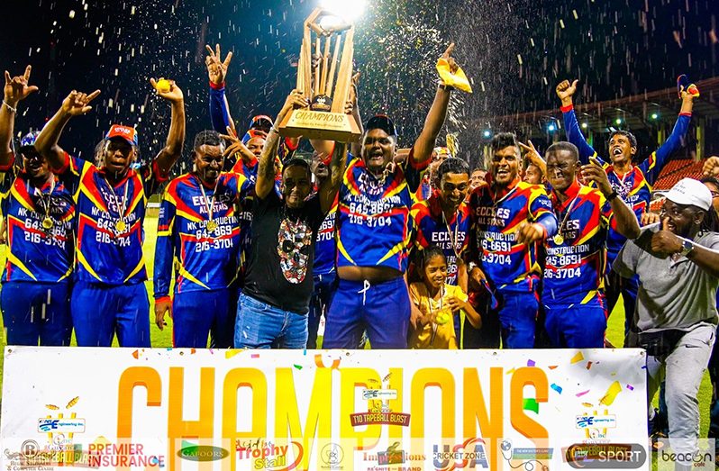 Eccles All-Stars celebrate as champions of the inaugural Kares One Guyana T10