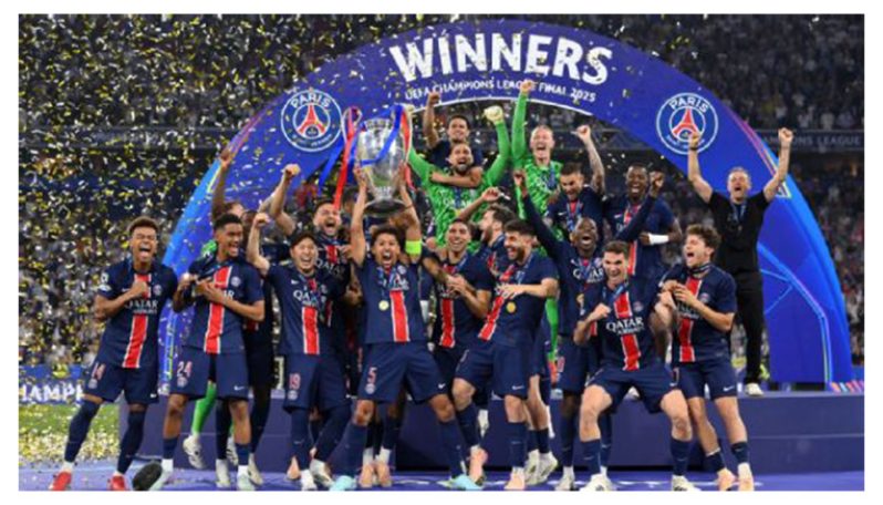 PSG lift the Champions League trophy for the first time. (Justin Setterfield/Getty Images)