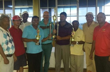 The victorious Rest of the World team, minus Roberto Grisi, from left: Hilbert Shields, Ian Gouveia, Mohanlall ‘Santo’ Dinanuth, Kalyan Tiwari, Nick Jackson, Richard Haniff, Kishan Bacchus, Fazil ‘That’s it’ Haniff and Parmanand ‘Max’ Persaud.