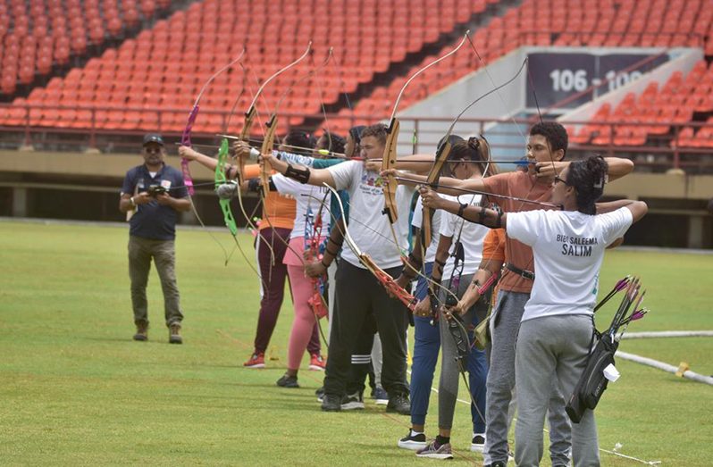 Part of the action during the Archery Guyana’s 2022 National Outdoor Championships