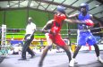 Guyana’s Chance Niles (right) and St Lucia’s Orlando Monrose traded punches before the Guyanese won on points on the opening night on Friday night (Sean Devers photos)