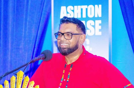 President Dr. Irfaan Ali delivering remarks at the launch of Ashton Chase Inc