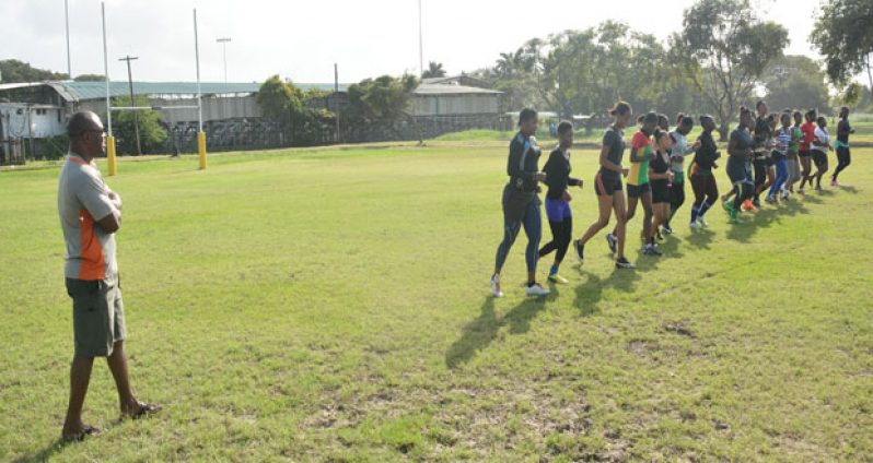 Head Coach Elwin Chase overlooking the Women’s 7’s team training yesterday at the National Park.