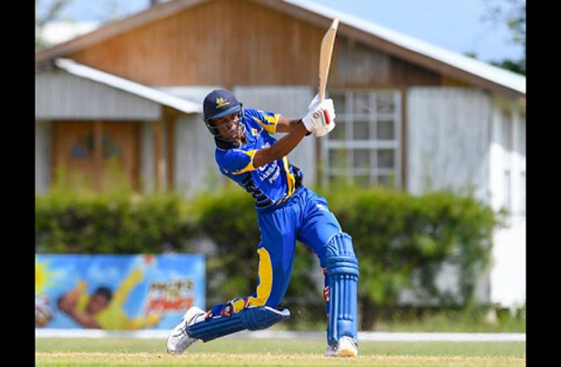 Roston Chase drives during his hundred against Hampshire yesterday. (Photo courtesy CWI Media)