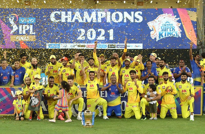 The Chennai Super Kings players' kids join in the celebrations, vs Kolkata Knight Riders, IPL 2021 final, Dubai, yesterday. (BCCI)