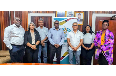 The GCF executive stands with the NSC director and deputy directors