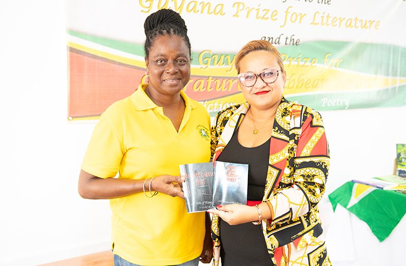 Author Chevon Lim presents copies of her two books to the University of Guyana Library (Delano Williams photo)