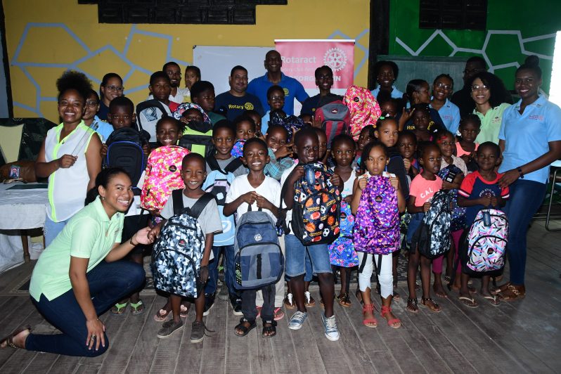 The recipients of The Georgetown Rotary Club Backpack Distribution – Adrian Narine Photo.