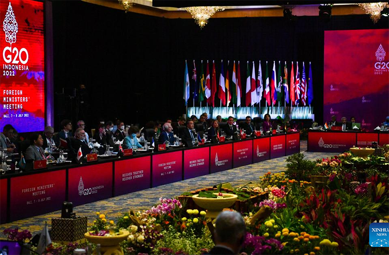 Chinese State Councilor and Foreign Minister Wang Yi attends the Group of 20 (G20) foreign ministers' meeting in Bali, Indonesia, on July 8, 2022.