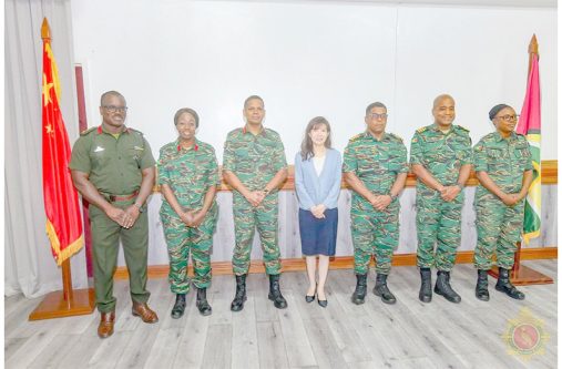 Chief of Defence Staff, Brigadier Omar Khan, MSS and members of his team with Ambassador of the People’s Republic of China, Yang Yang