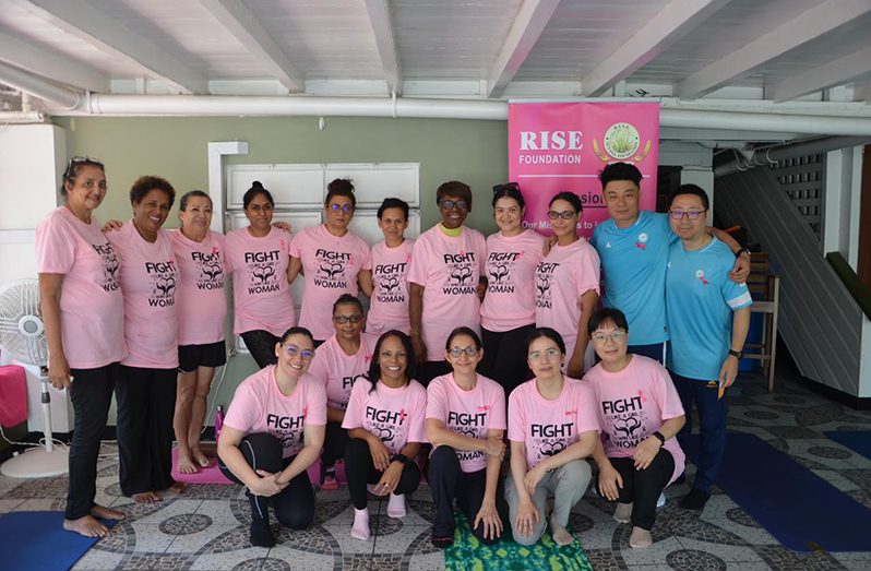 As a warm-up for breast cancer awareness month, members of the China medical team joined a yoga session. On October 14, the medical brigade will be attending the pink ribbon distribution at Giftland Mall to observe cancer awareness month