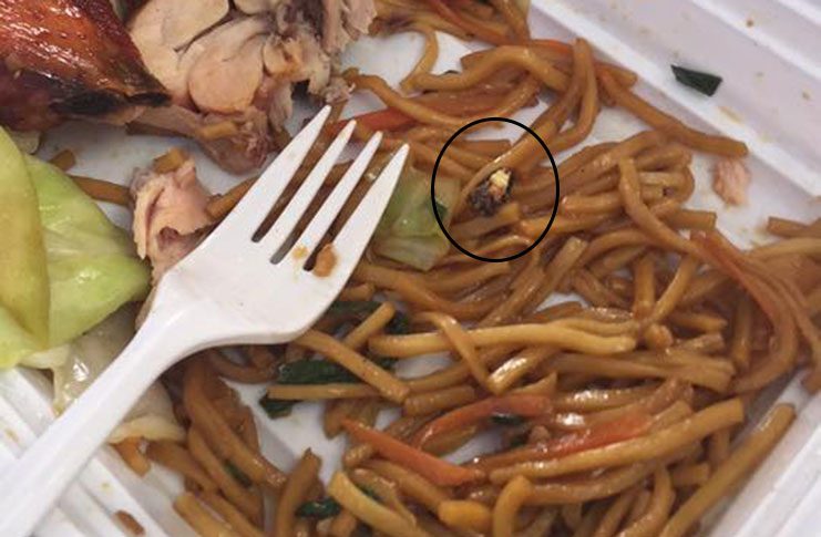 The Chinese food with the dead cockroach on its back