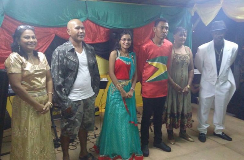 Winners of both the Chutney and Calypso competitions ,from left,Haimwattie Lall (Verona)-third place in Chutney; Joel Federicks- third place for Calypso; Ramrattie Heeralall (Miss Amanda-Little Lady)-second place for Chutney; Arth Austin-third place for Calypso; Miss Sandra Benniem-Chutney Queen and First place winner for Calypso Cromwell Mentis.