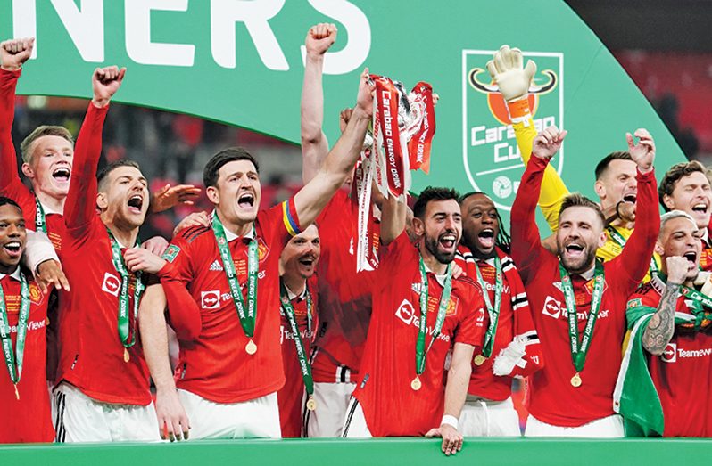 Manchester City players celebrate their FA Cup triumph
