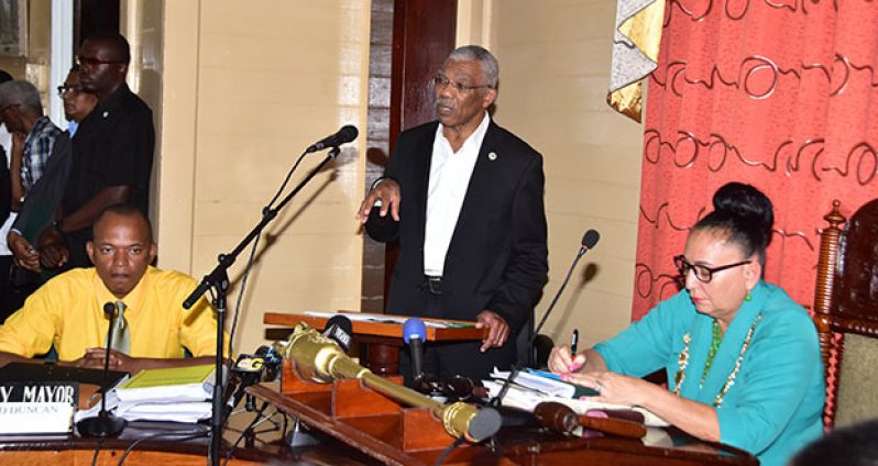 President David Granger addressing Councillors of the Georgetown Municipality on Monday
