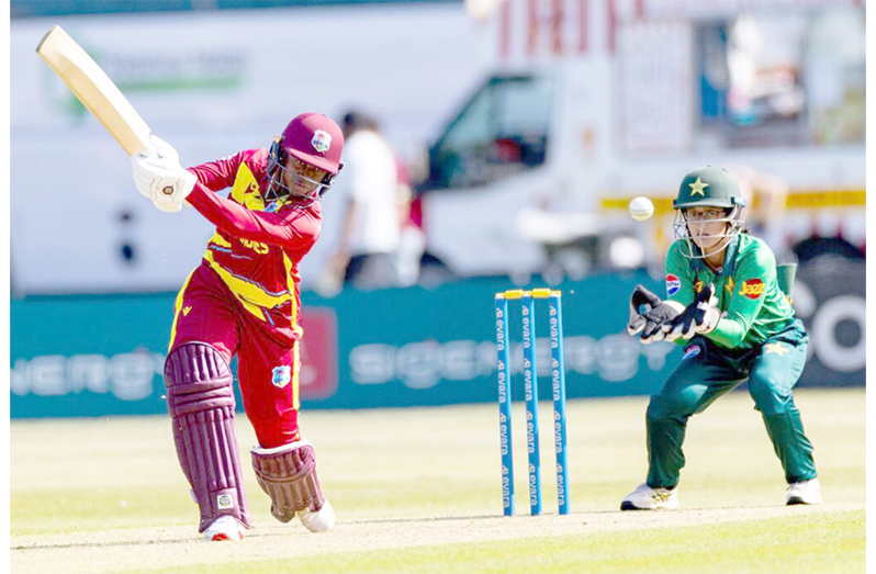 Jahzara Claxton on the go during her knock of 17 against Pakistan Women (Photo courtesy CWI Media)