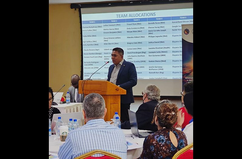 Minister of Agriculture Zulfikar Mustapha during his presentation at the Caribbean Climate Outlook Forum held at the Ramada Hotel Providence on Thursday
