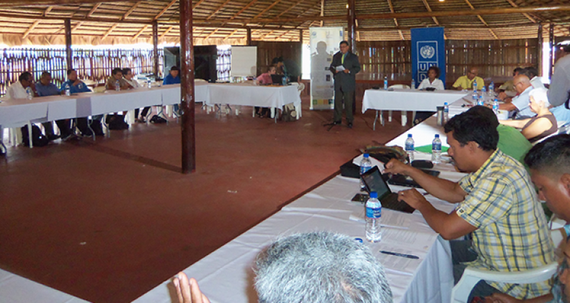 Minister of Indigenous People’s Affairs Sydney Allicock, during his presentation on the national dialogue to support indigenous people’s engagement in the UNFCCC