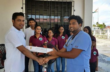 President of the Club, Devendra Persaud, making a donation to the Paediatric Ward at the Suddie Public Hospital