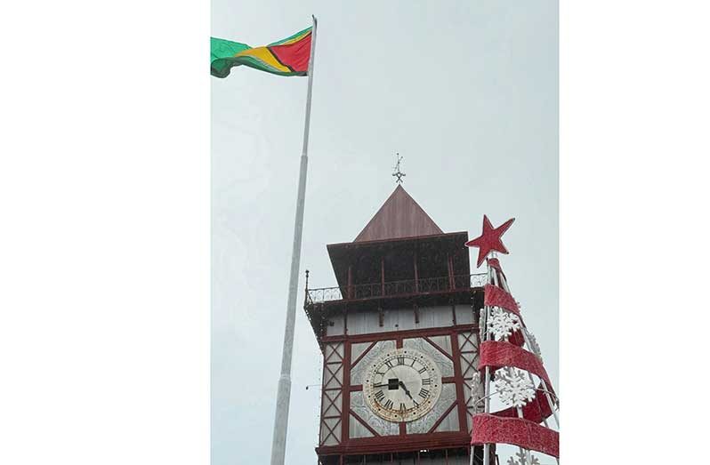 The iconic clock at the Stabroek Market captured the time on Saturday
