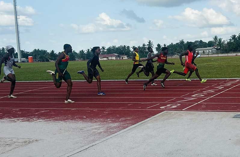 A close finish to one of the races at the 2nd CARIFTA Games trials held at the Bayrock National Stadium last Saturday
