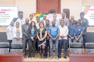 Representatives of the political parties that signed the code of conduct along with commissioners of the ERC on Tuesday (Delano Williams photos)