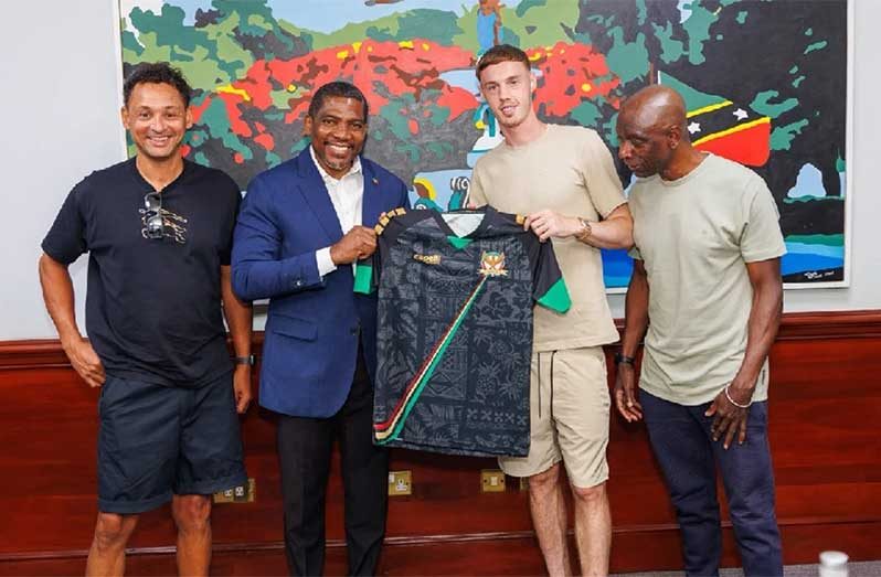 Cole Palmer being honoured during his visit to St Kitts