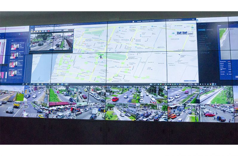 Some of the surveillance cameras being accessed in the command center.