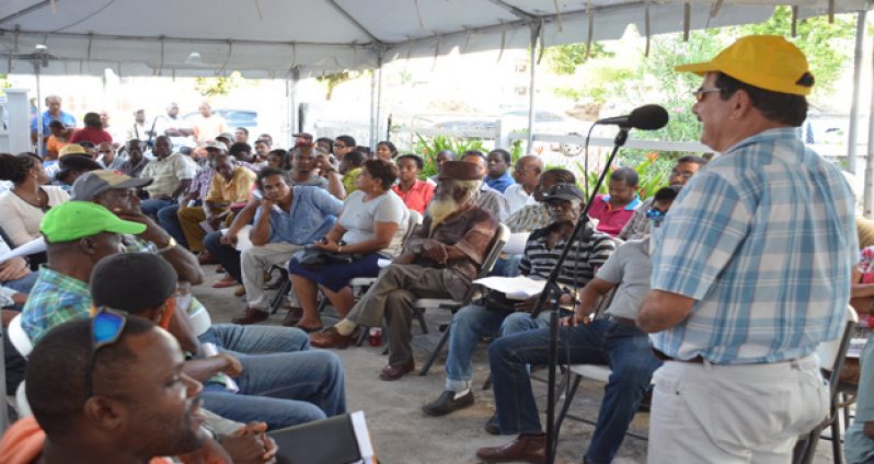 GGDMA Executive Charles DaSilva addressing miners at the special meeting to discuss mining concessions yesterday