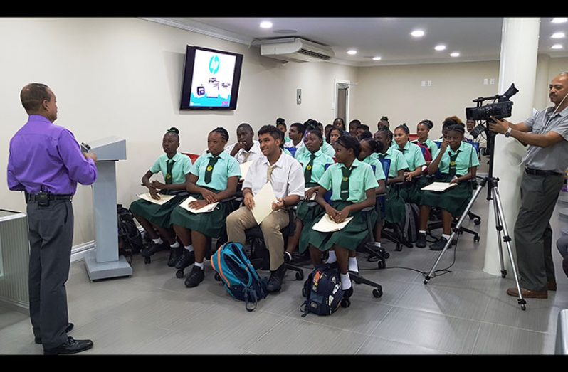 President of Starr Computer, Michael Mohan, addressing students from Charlestown Secondary during one of the many seminars held for students during this week