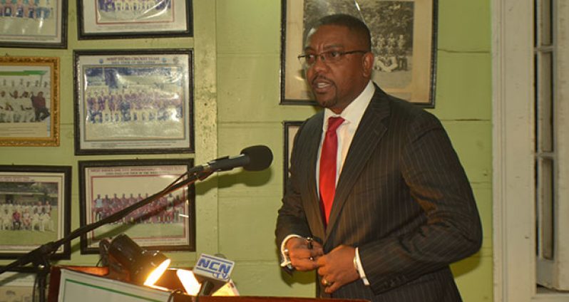 A confident-looking WICB president Whycliffe ‘Dave’ Cameron was caught by Chronicle Sport Cullen Bess-Nelson delivering his feature address last Thursday night at the Guyana Cricket Board awards ceremony.