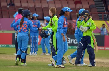 India players are congratulated after their 52-run win over Ireland. (Adrian Narine photos)