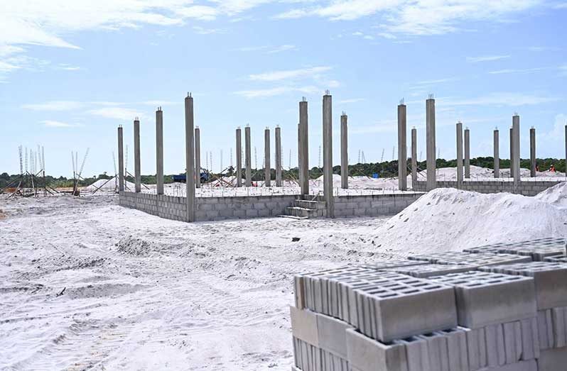 Onderneeming Tract A and B Housing Development on the Essequibo Coast, where 40 three-bedroom, bungalow-style houses are under construction (Ministry of Housing photo)