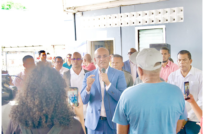Vice-President Dr. Bharrat Jagdeo addressing the hundreds of residents who  showed up for his Public Day outreach at the Regional Democratic Council (RDC) office in Fort Wellington [Elton John photo]
