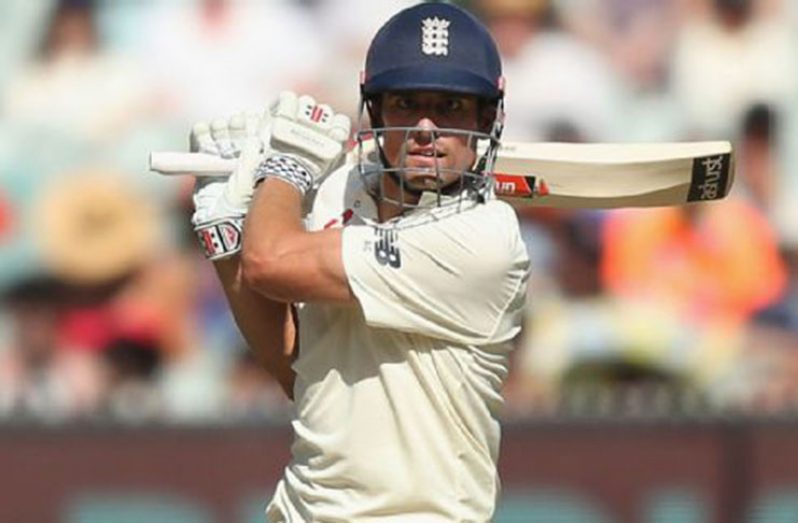 Alastair Cook rocks back and plays a cut. (Getty Images)