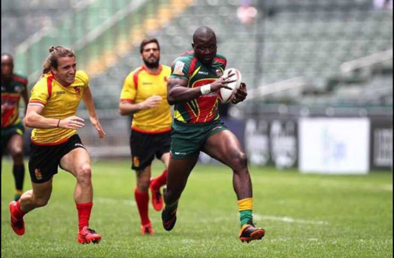 Guyana's Avery Corbin in action against Spain at this year's Hong Kong 7s