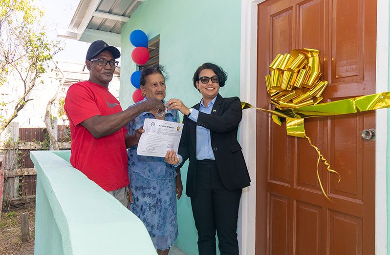 The government’s commitment to ensuring Guyanese have access to affordable housing was evident once again as four low-income families of Sophia and Cummings Lodge, received the keys to their new homes