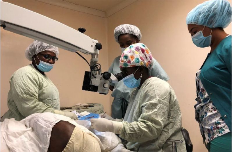 Ophthalmologist Dr Celeste Hinds and the GPHC nursing team conduct corneal transplant surgery at the GPHC Eye Theatre