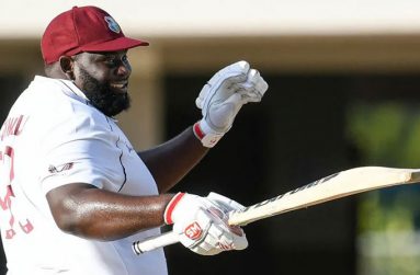 Rahkeem Cornwall cracks a smile after reaching his maiden Test half-century  RANDY BROOKS/AFP/Getty Images