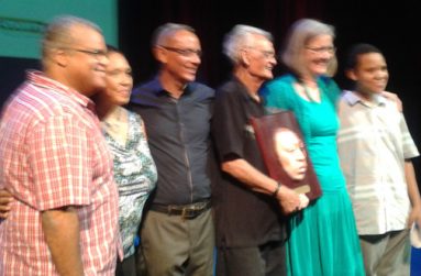 Ken Corsbie, third right, and his family after receiving the award last month