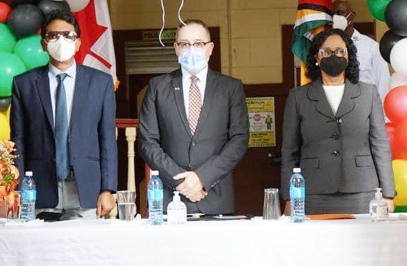 From left : Attorney General Anil Nandlall, Canada’s High Commissioner to Guyana, Mark Berman and Chancellor of the Judiciary (ag), Justice Yonette Cummings-Edwards 