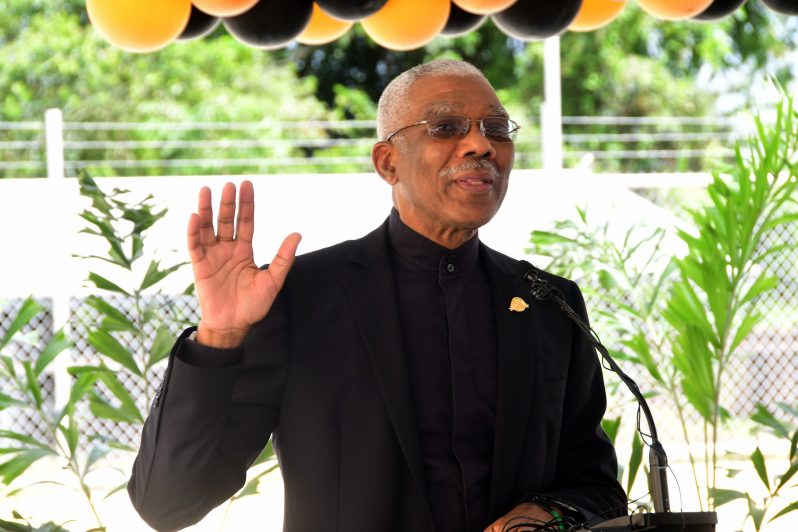 President David Granger addressing members of the Justice System and residents of the Diamond/ Grove Housing Scheme during the launch of the Diamond-Grove Magistrates’ Court