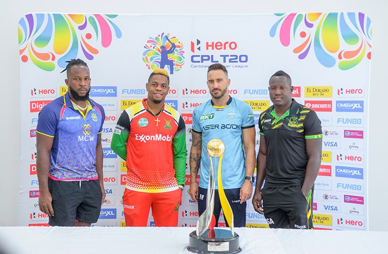 Captains on a quest! - From left: Barbados Royals, Kyle Mayers; Guyana Amazon Warriors, Shimron Hetmyer; St. Lucia Kings, Faf Du Plessis and Jamaica Tallawahs, Rovman Powell (Delano Williams photo)