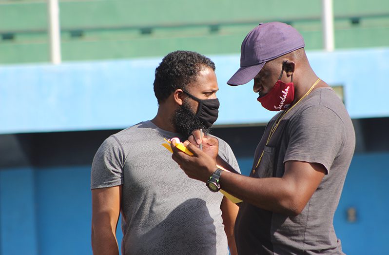 Head coach of Guyana Jaguars Franchise, Esaun Crandon, was assisted by Julian Moore during yesterday’s fitness assessment.