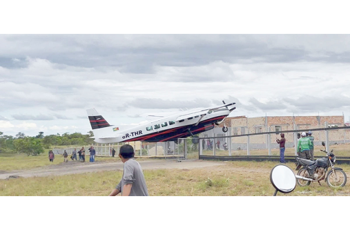 An Air Services Limited Cessna 208 Grand Caravan, registration 8R-THR, moments after landing near Lumidpau Primary School in Region Nine. The incident prompted an investigation by the Guyana Civil Aviation Authority (GCAA)