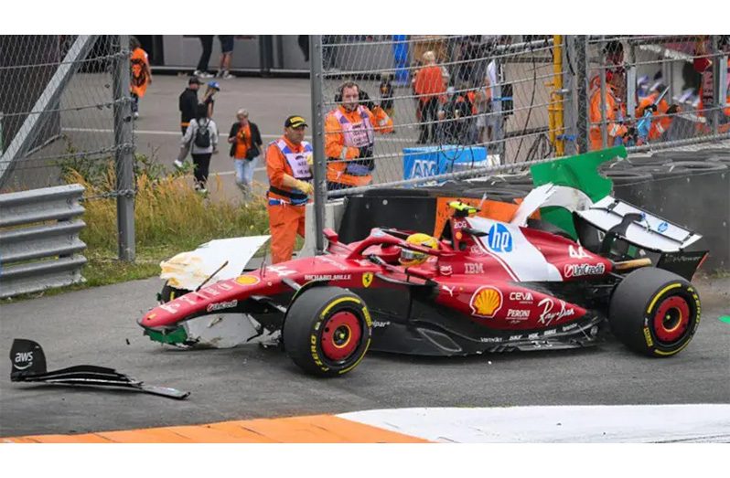 Lewis Hamilton crashed out of the Dutch Grand Prix on lap 23